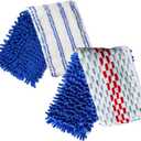 2 Pack Flip Mop Refills Compatible with O Cedar Mop, Flat Dust Mop Head Replacement for Dry & Wet Use, Chenille + Microfiber Mop Cover Pad for Deeper Cleaning, Double Sided Use for Hardwood Floor (White Blue/Red Blue - 2 Combinations With Different Appearance Functions)