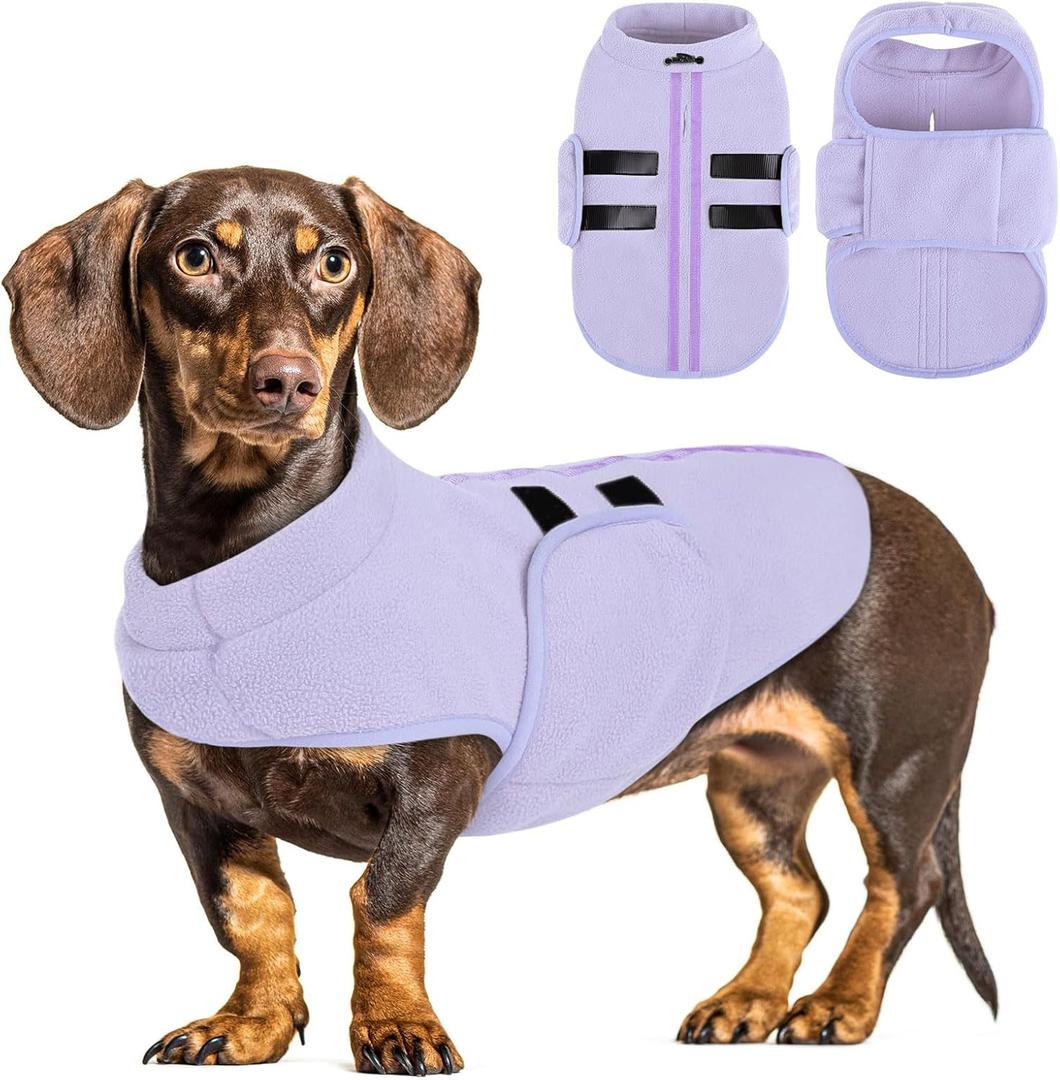 Queenmore Small Dog Sweater, Soft Fleece Vest Pullover Dog Jacket with Leash Hole, Warm Winter Dogs Clothes Cold Weather Doggy Dachshund Sweaters for Small Doggy Cats Boy or Girl (Lilac, S)