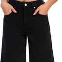 Baggy Jorts for Women Mid-Low Waisted Jean Short Casual Loose Fit Wide Leg Knee Length Denim Bermuda Shorts Y2k (Black, XL)