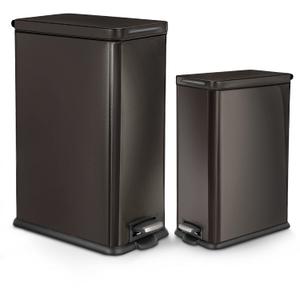 Home Zone Living 8 Gallon and 3 Gallon Slim Black Stainless Steel Trash Can Combo Set with Soft-Close Lid and Bag Tuck Design (Bundle)