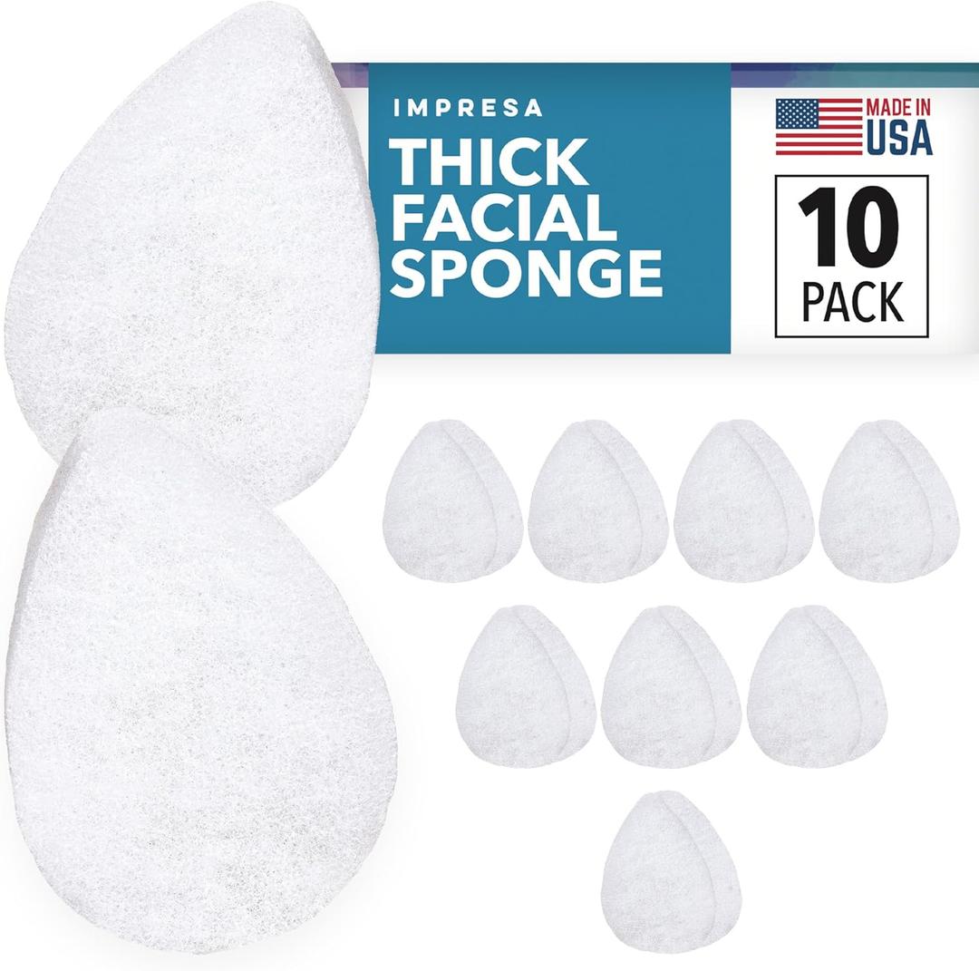 10 Pack Extra Thick Facial Sponge for Daily Deep Cleansing - Regular Buff Style Exfoliating Pads for Removing Dead Skin, Dirt & Makeup - Normal to Oily - Made in The USA - Reusable Puf - White
