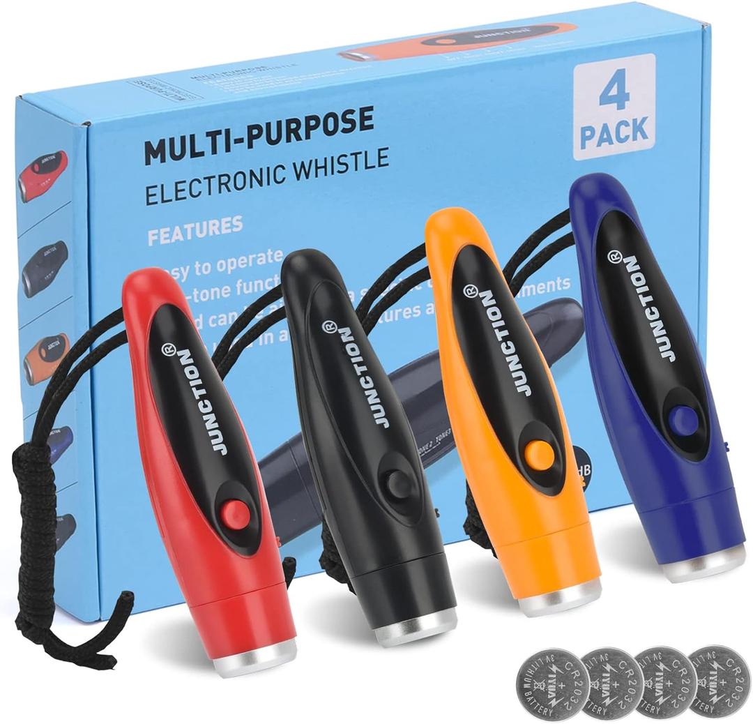 Electronic Whistles 4 Pack, Loudest Electric Whistles 3 Tones High Volume Whistle Hand Held for Coaches Referees Training Whistle Bulk, Outdoor Hiking Emergency Rescue Whistle Gifts