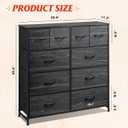 WLIVE 10 Drawer Fabric Dresser Bedroom Tall Storage Tower, Charcoal Black Wood Grain Print