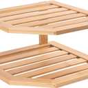 VERTORGAN Bamboo Corner Shelf,2 Tier Plate Organizer for Cabinet and Countertop,Pantry Dish and Spice Rack for Kitchen