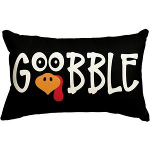 AVOIN colorlife Thanksgiving Gobble Turkey Fall Throw Pillow Cover, 12 x 20 Inch Thanksgiving Harvest Fall Black Cushion Case for Sofa Couch