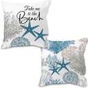 Coastal Beach Pillow Covers 18x18, Beachy Room Decor Aesthetic, Ocean Coral Seashell Starfish Nautical Decorative Throw Pillows Case for Home Room Office Decor, Set of 2