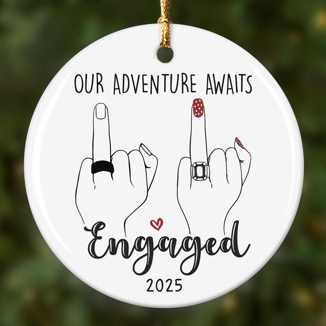 2 x Engagement Gifts for Couples 2025  Ceramic Christmas Ornament, Newly Engaged Couple Gift, Romantic Engagement Gift Keepsake