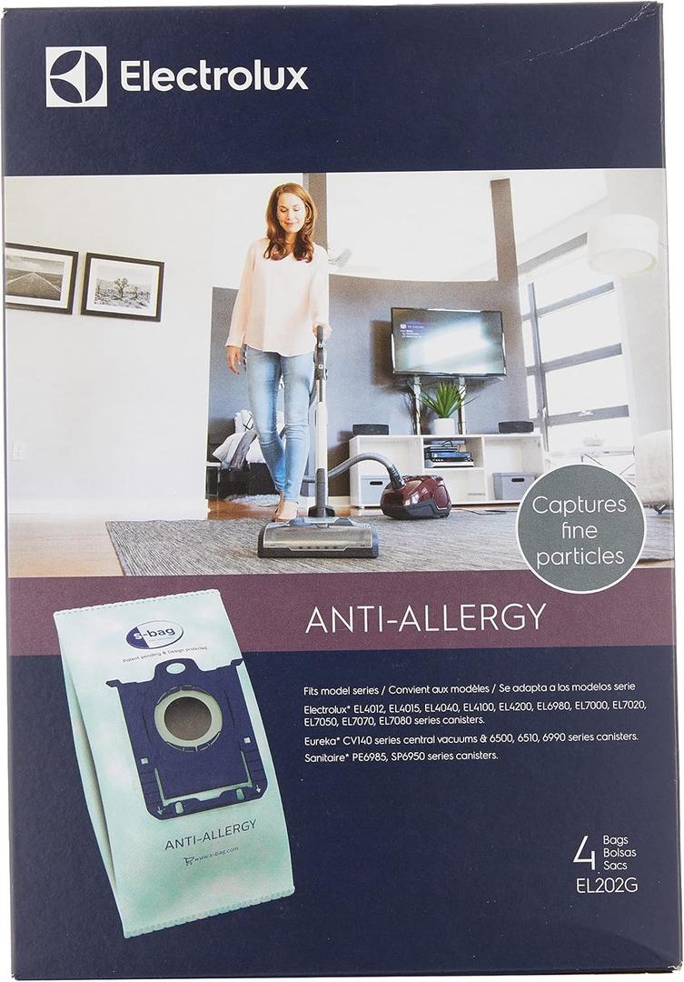 Electrolux EL202G S-Bag Anti-Allergy Synthetic Vacuum Bags, 4 Pack, Blue