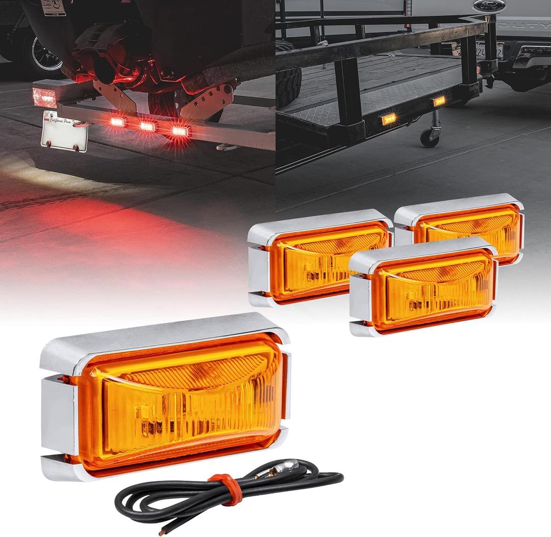 TRUE MODS 4pc 2.5" Amber LED Trailer Marker Light w/Chrome Bezel [DOT FMVSS 108] [SAE P2PC] [Surface Mount] [Waterproof IP67] Side Marker Lights for Trailer Truck (4 Pack)