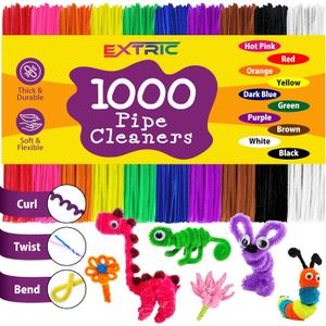 Pipe Cleaners Craft - 1000 Pcs Multi-Colored Chenille Stems, 6mm x 12 Inch Fuzzy Sticks, 10 Assorted Colors for DIY Arts and Craft Projects and Decorations