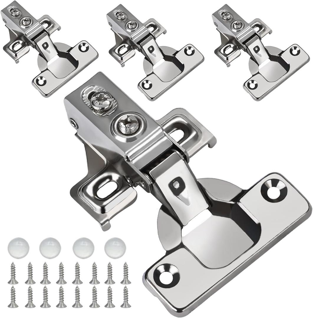 BESTEEL 4 Pack 1/2 inch Overlay Soft Close Cabinet Door Hinges for Kitchen Cabinet Hinge, 100 Degree Opening Angel, Stainless Concealed Kitchen Cabinets Hinge Self Closing with Mounting Screws &Manual