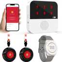 WiFi Caregiver Pager System Life Alert Systems for Seniors No Monthly Fee with Led Number Display Call Button for Elderly Patient Disabled 2 Button 1 Watch Button 1 Receiver (Only Supports 2.4Ghz)