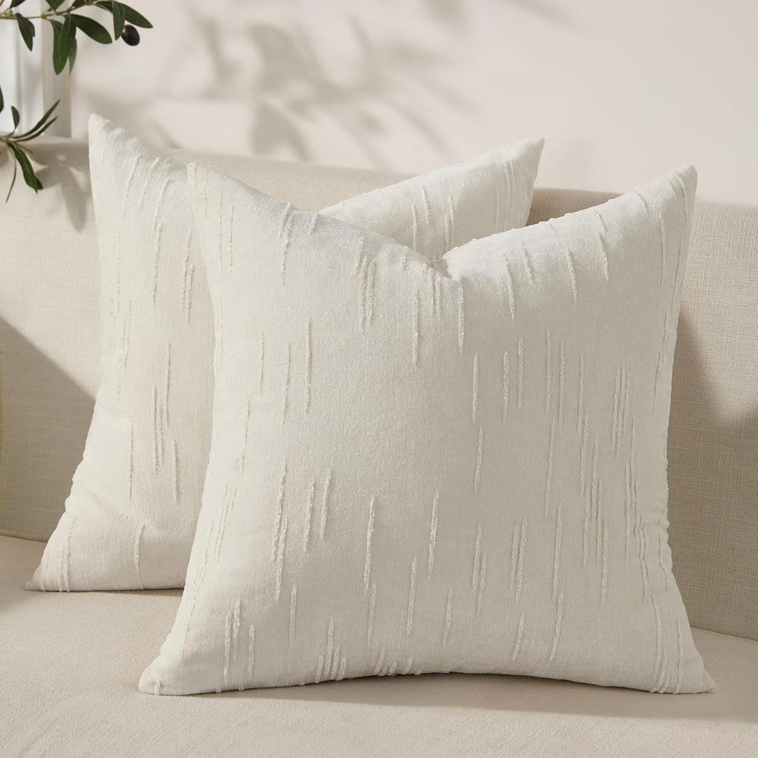 Set of 2 Summer Decorative Throw Pillow Cover 24x24, Solid Farmhouse Neutral Cushion Covers with Hidden Zipper, Soft Textured Throw Pillows for Bedroom Living Room Couch,White