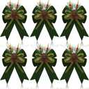 Syhood 6 Pcs Christmas Bows with Pine Cones Pine Needles Xmas Velvet Bows Sage Green Ribbon Christmas Tree Wreath Decoration for Xmas Parties Indoor Outdoor Crafts DIY Decor