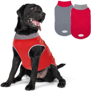 cyeollo 2 Pack Dog Sweater Sweatshirt Stretchy Soft Fleece Vest Pullover with Reflective Stripe Dog Jacket Lightweight Pet Clothes for Medium Dogs, Red & Grey XX-Large (35-58lbs)