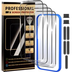 4 Pack for iPhone 16 Screen Protector, Military-Grade Shatterproof, 9H Hardness, Full Coverage Tempered Glass for iPhone 16-6.1 inch with Install Frame