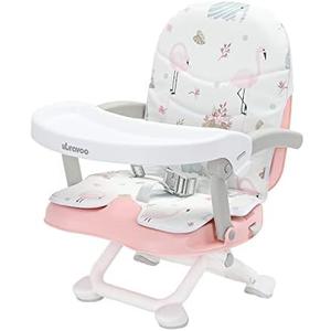 UBRAVOO 2in1 Portable Toddler Booster Seat, Grow with Baby Booster Seat for Dining Table with Removable Tray & Seat Pad, high Chair for Travel, ACE1013 Pink Flamingos