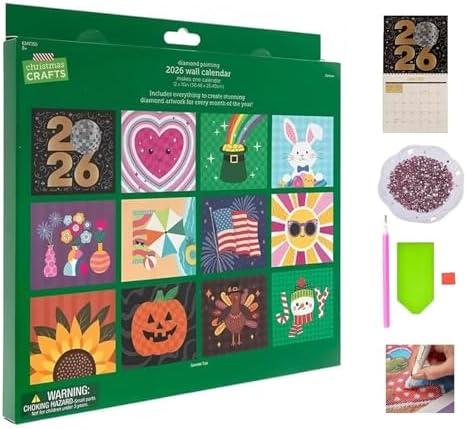 2026 Diamond Art Wall Calendar, 12-Month DIY Diamond Painting Kit with To Do List, Christmas Home Office Decoration gift