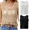 Patelai 3 Pcs Women Crochet Vest Tank Top Beige White Black Hollow Summer Sleeveless Sweater Knit Boho Trendy Resort Beach(L) (L)