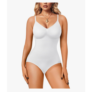 Irisnaya Women Slimming Bodysuits Shapewear Tops Tummy Control Body Shaper Spaghetti Strap Camisole Leotards Bodycon Jumpsuit M/L