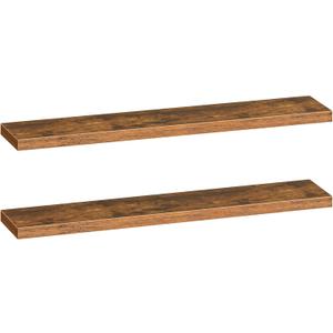 HOOBRO Floating Shelves for Wall, Wall Mounted Shelf Set of 2, 55" Hanging Shelf with Invisible Brackets, for Wall Storage in Bathroom Bedroom Kitchen Living Room Office, Rustic Brown BF140BJP201