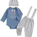mlpeerw Newborn Baby Boy Clothes New To The Crew Outfits Long Sleeve Romper And Pants Hat Baby Coming Home Outfit 0-3M