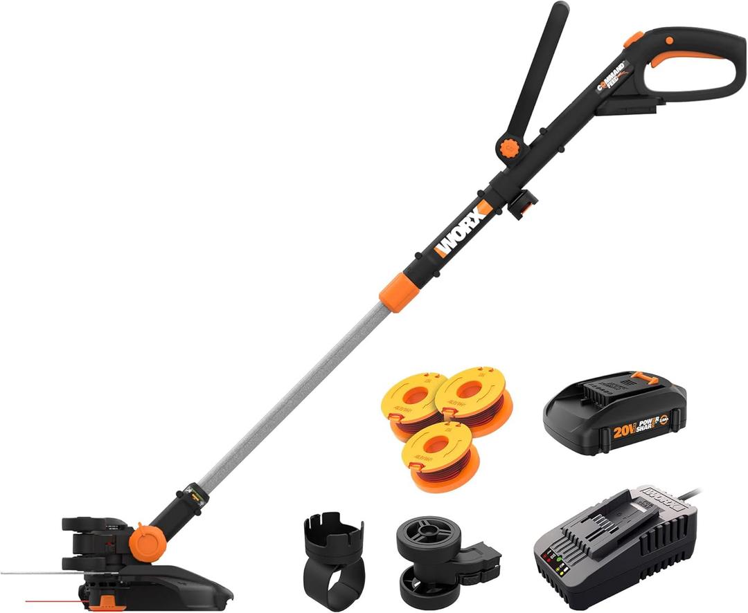 Worx 3 in 1 Cordless String Trimmer/Lawn Edger/Mini Mower, 12" Electric Weed Wacker with Command Feed, 20V Weed Eater with 5.5 LBS, Battery & Charger Included, WG170.2