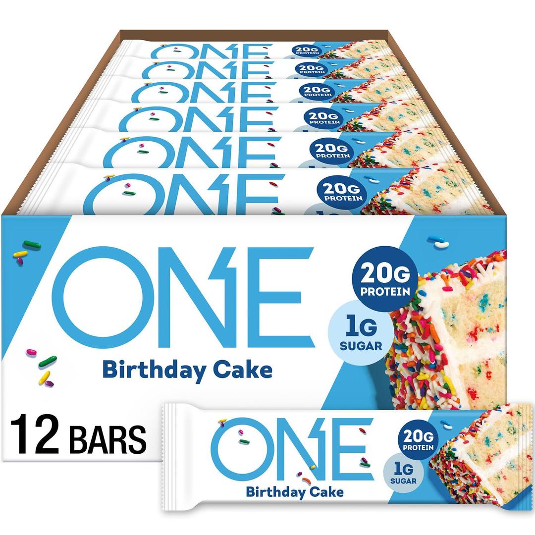 ONE Protein Bars, Birthday Cake, Gluten Free with 20g Protein and 1g Sugar, Pantry Staples, 2.12 oz (12 Count), Best By: 01 2026