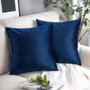 Phantoscope Pack of 2 Velvet Decorative Throw Pillow Covers Soft Solid Square Cushion Case for Couch Navy Blue 18 x 18 inches 45 x 45 cm