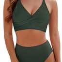 Blooming Jelly Womens High Wasited Bikini Sets Tummy Control Swimsuits Curvy Mesh Swim Skirt (Medium, Army Green)