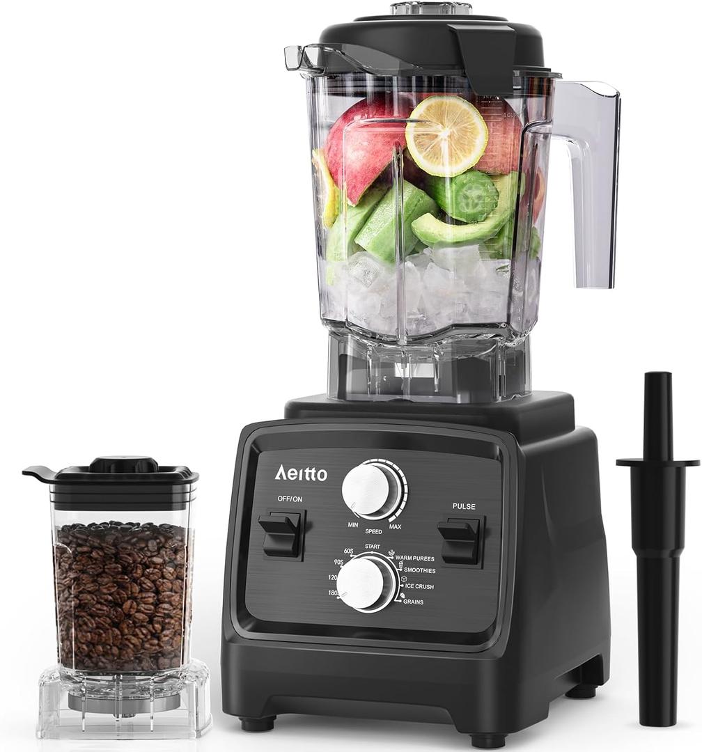 Aeitto Blenders for Kitchen with 1800W Motor, 68Oz. Large Capacity, 2-in-1 Blender & Grinder Combo, BPA-Free Countertop Professional Blender for Smoothies, Ice Crush, Frozen Drinks, Black