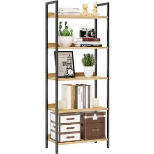 NUMENN Bookshelf, 5 Tier Bookshelves, Home Office Bookcase Shelf Storage Organizer, Free Standing Storage Shelving Unit for Bedroom, Living Room and Home Office, Natural