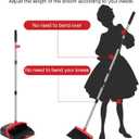 NACENA Broom and Dustpan Set, 52-in Long Adjustable Handle Broom Dustpan Combo with Dustpan Teeth to Automatically Clean Hair Suitable for Home Kitchen Office Hall FloorBlack&Red
