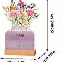 3 x 2026 Creative Flower Desk Calendar, Bloomy Flowers Desk Calendar, Floral Desktop Calendar with Wooden Base for Home, Office and Desk Accessories