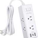 Clear Power 6-Outlet Surge Protector Power Strip with 3 USB Ports(1 USB-C), 5ft Power Cord, Flat Plug, Multi Outlets on 3 Sides, Desktop Charging Station, White, DC3S-1106-DC
