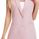 Women's 2 Piece Outfits Sleeveless Suit Vest and Shorts Sets Notch Lapel Two Button Business Casual Blazer Sets (Medium, Pink)