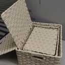 GRANNY SAYS Wicker Storage Baskets with Lids, Set of 3 Decorative Storage Boxes, Baskets for Organizing, Butter Milk, 3-Pack