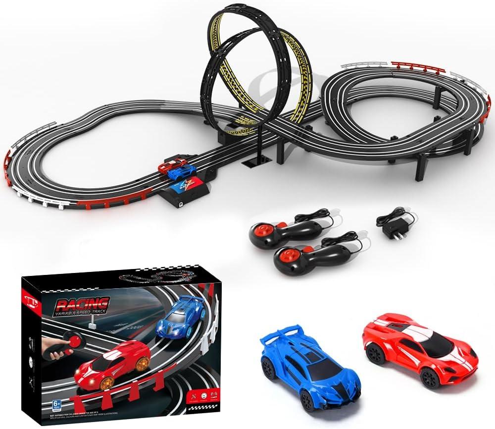 Slot Car Race Track Sets, 2 High-Speed Track Cars, Lap Counter, Birthday Gift for Kids Boys Girls Ages 6 7 8 9 12