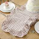 Taupe Gingham Ruffled Table Runner 72 Inches Long Scalloped Table Runner Rustic Cotton Tabletop Farmhouse Decor for Baby Shower Bride Shower Birthday Party Holiday Wedding