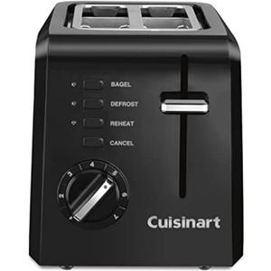 Cuisinart CPT122BK 2Slice Compact Plastic Toaster, Slots for Bagels & Bread, 7 Shade Settings, Cancel/Defrost/Reheat Functions, Removable Crumb Tray, Small Kitchen Appliance for Home & Office, Black