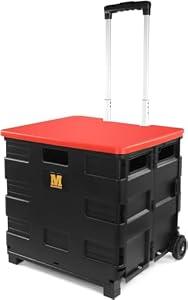 MaxWorks 50830 Collapsible Black Rolling Folding Dolly Cart for Teachers - Multi-Functional Teacher Dolly with Extra Storage, Durable Wheels, and Easy-to-Fold Design for Classroom, Office, Shopping