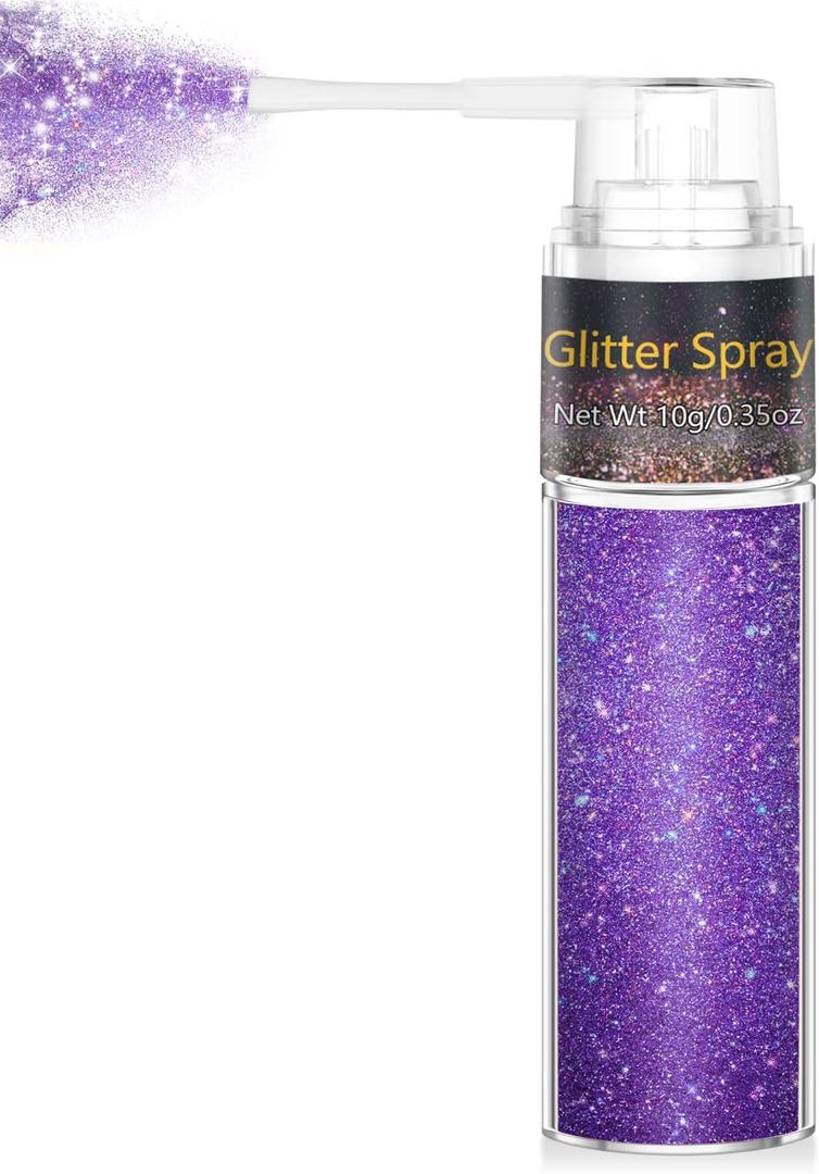 Hair and Body Glitter Spray, 1PC Sparkling Purple Hair Glitter Extra Fine Face Shimmer Powder for Clothes, Festival Loose Sparkle Powder for Rave Clothes Nail Art Easter Halloween Crafts (1PC Purple)