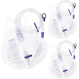 3 Pack Urinary Drainage Bags 2000ml with 48 Inch Flexible Tube, Anti Backflow Design, Clear Scale, Leak Resistant Urine Collection Bag with Dual Hooks, Tie Straps, Cross Valve