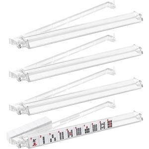 Clear Acrylic Mahjong Racks with Pushers, 4-Pack All-in-One Tile Rack and Pusher Set, Non-Slip American Mahjong Accessories for Modern Tiles, Transparent Gift-Ready for Adults & Family Game Night