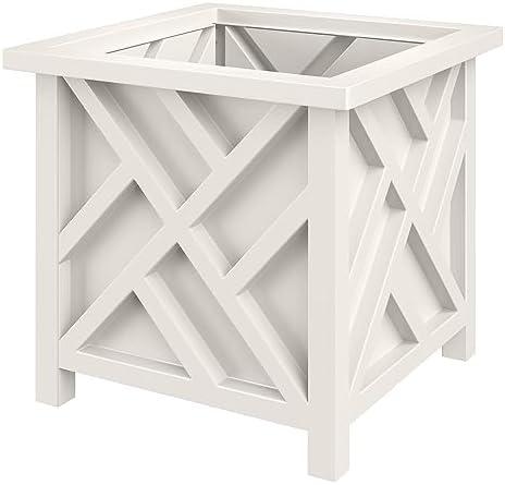Pure Garden Lattice Design Planter Box - 15.5-Inch-Square Decorative Outdoor Flower or Plant Pot - Front Porch, Patio, and Garden Decor (White)