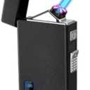 CKVARSP Windproof Lighter, Butane + Electricity, Type-C Charging, Adjustable Flame, Rechargeable, Power Display(Black)