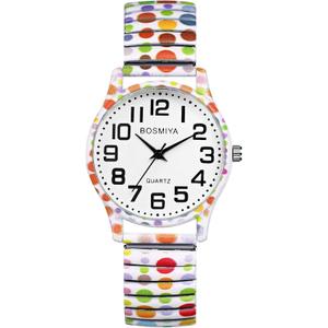 Avaner Women's Elastic Wrist Watches: Boho Printed Stretch Strap Big Number Analog Quartz Easy Reader Bracelet Bangle Watch