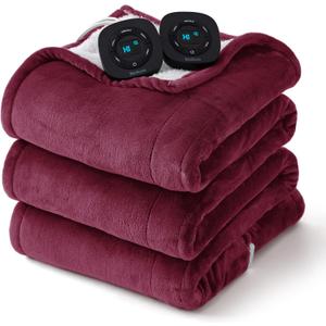 Bedsure Electric Blanket Queen Size - Dual Control Heated Blanket Queen, Fast Heating with 10 Time Settings & 10 Heat Settings, Warm Gift for Grandma (84x90 inches, Red)