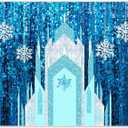 2D Digital Printing Photo 7x4.9ft Polyester Fabric Ice Snow Castle Backdrop Girl Birthday Indoor Party Decoration Princess Banner Snowflake Curtain (No Glitter No Sequin) Winter Booth Props (84x60inch)