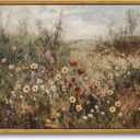 OIQArtOIQ Vintage Wildflowers Landscape Wall Art Framed Floral Natural Scenery Oil Painting Canvas Prints Country Farmhouse Fall Decor Pictures Kitchen Bedroom Living Room Bathroom 